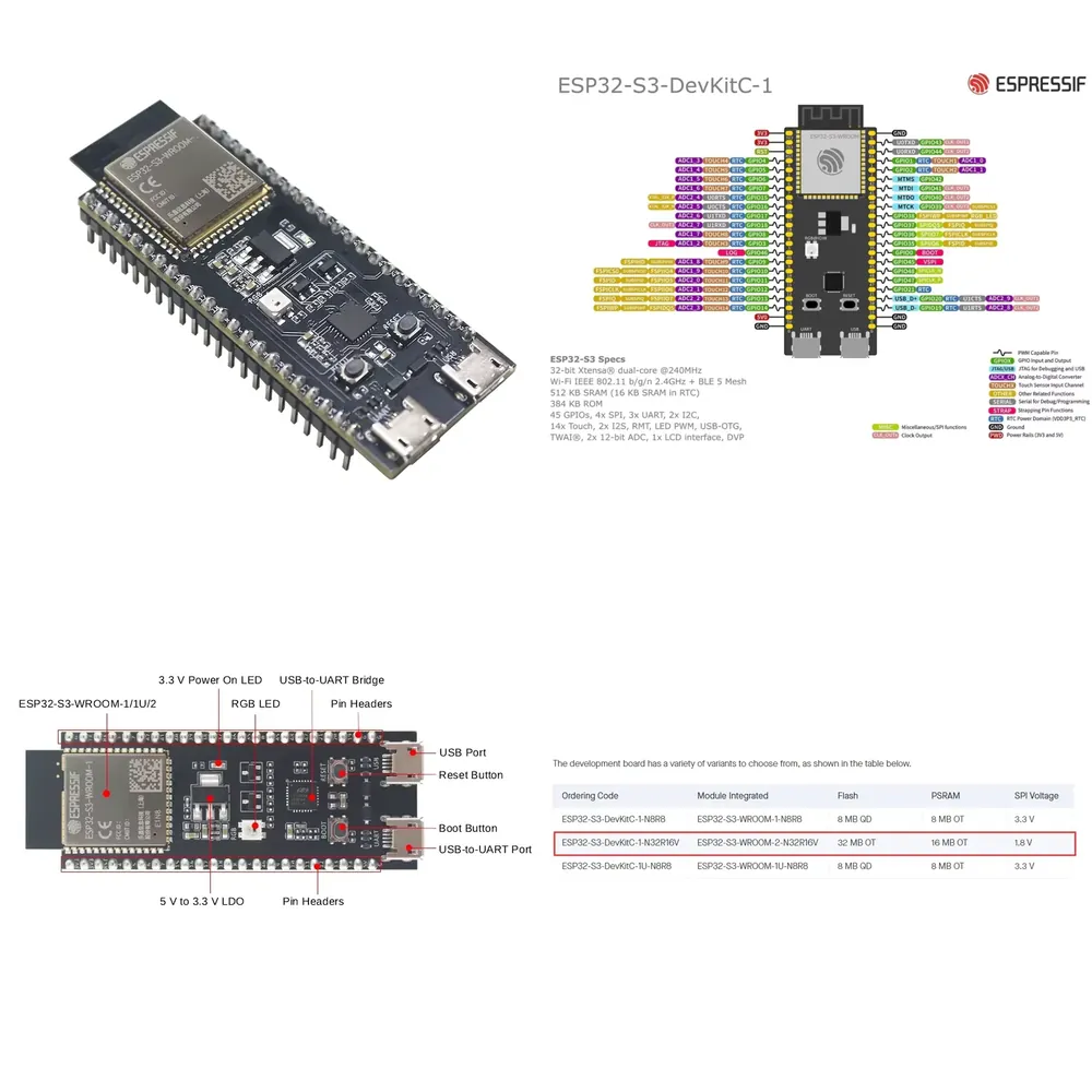 Esp32 Development Board - Placa de Desarrollo Espressif ESP32-S3-DevKitC-1, con