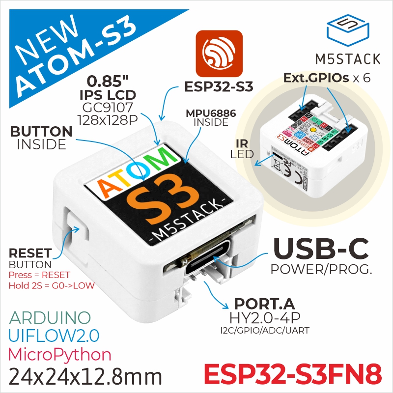 Original M5Stack ATOMS3 ESP32- - Esp32 Uart Module reseña y precio